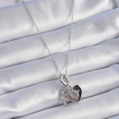 316L Çelik Gümüş Renk Zirkon Taşlı Sonsuzluk Kalp Figür Charm Model Kadın Kolye