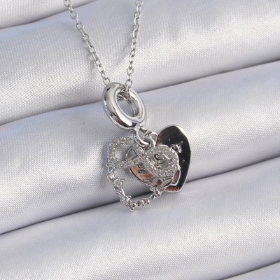 316L Çelik Gümüş Renk Zirkon Taşlı Sonsuzluk Kalp Figür Charm Model Kadın Kolye