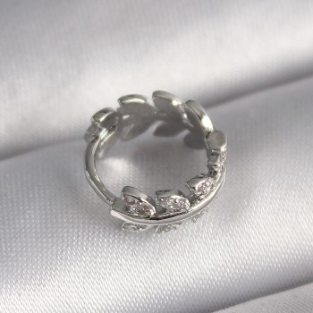 316L Çelik Gümüş Renk Zirkon Taşlı Yaprak Model Tragus Piercing