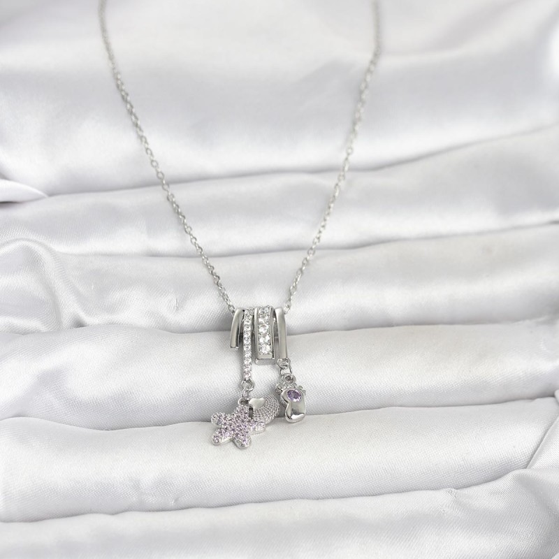 316L Çelik Gümüş Zirkon Taşlı Deniz Tema Charmlı Kadın Kolye