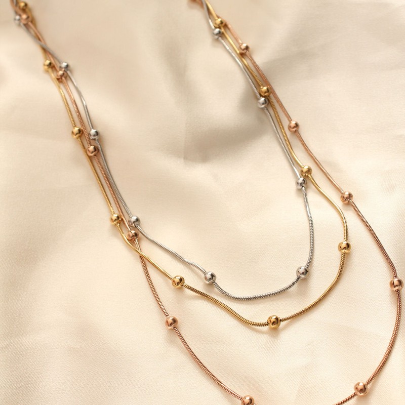 316L Çelik Karışık Renkli Topçuk Tasarımlı Çoklu Kolye