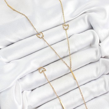 316L Çelik Kelebek Figürlü Y Model Gold Renk Kadın Kolye