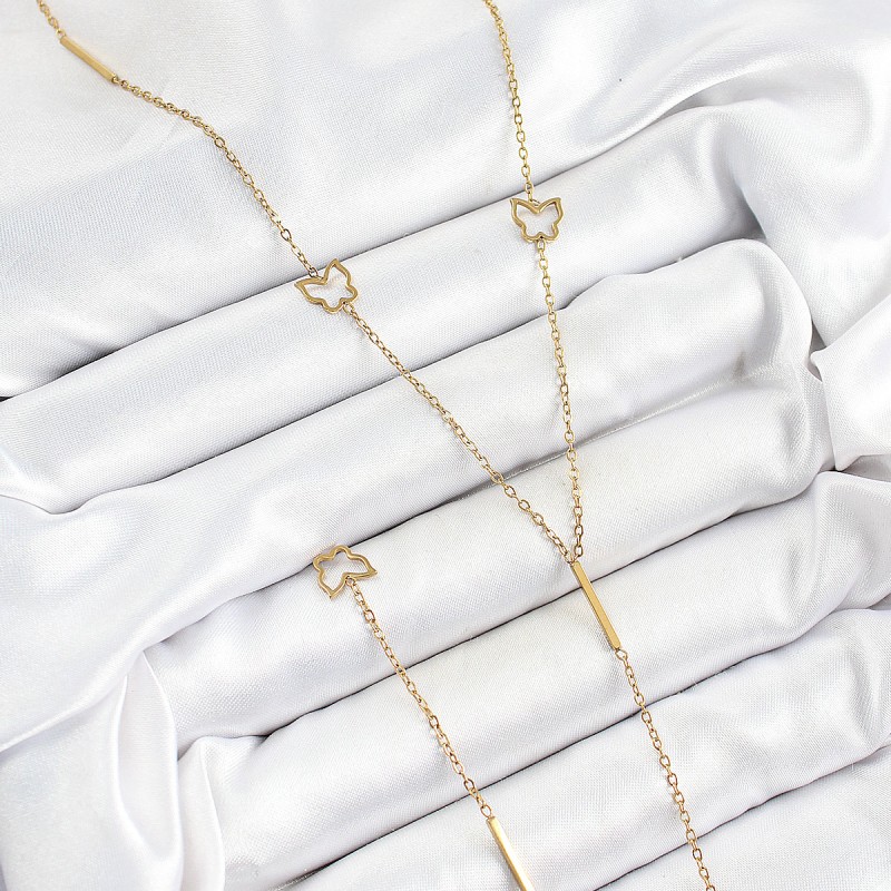 316L Çelik Kelebek Figürlü Y Model Gold Renk Kadın Kolye