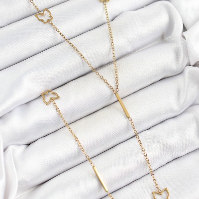 316L Çelik Kelebek Figürlü Y Model Gold Renk Kadın Kolye