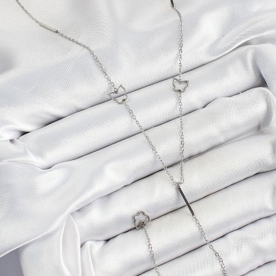 316L Çelik Kelebek Figürlü Y Model Gümüş Renk Kadın Kolye