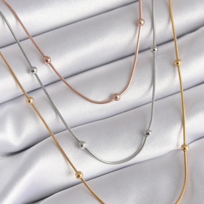 316L Çelik Mix Renk 3'lü Topçuk Detay Kadın Kolye