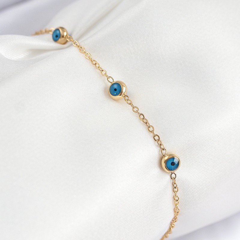 316L Çelik Nazar Boncuğu Model Gold Renk Kadın Bileklik