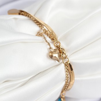 316L Çelik Nazar Boncuk Detaylı Mavi Zirkon Taşlı Model İtalyan Zincir Gold Renk Kadın Bileklik