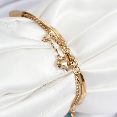 316L Çelik Nazar Boncuk Detaylı Mavi Zirkon Taşlı Model İtalyan Zincir Gold Renk Kadın Bileklik