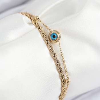 316L Çelik Nazar Boncuk Model Burgu Zincir Gold Renk Kadın Bileklik