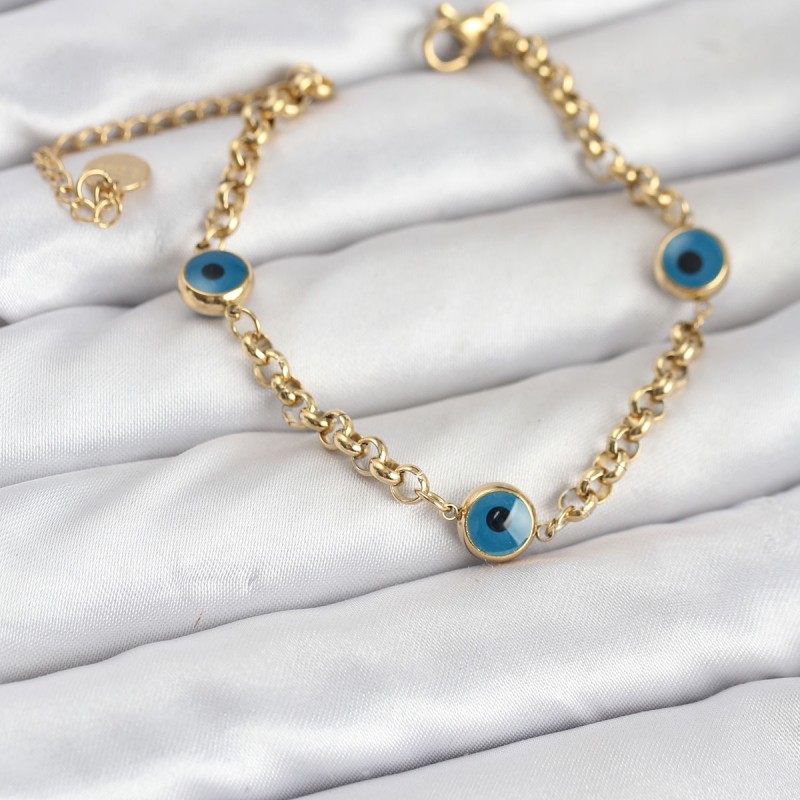 316L Çelik Nazar Model Gold Renk Kadın Bileklik