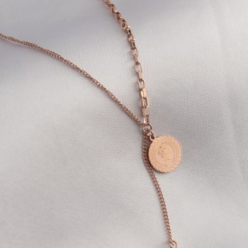 316L Çelik Rose Renk İşlemeli Sallantılı Kadın Kolye