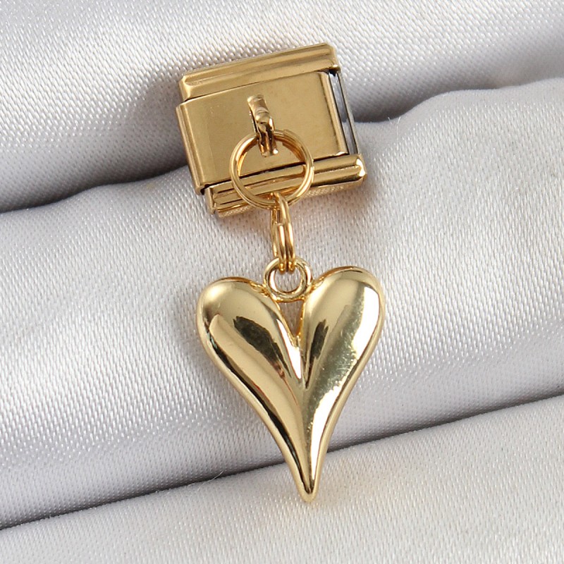 316L Çelik Sallantılı Kalp Model Gold Renk Nomination Charm