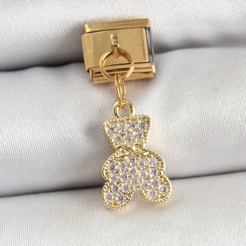 316L Çelik Sallantılı Zirkon Taşlı Ayıcık Model Gold Renk Nomination Charm