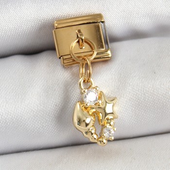 316L Çelik Sallantılı Zirkon Taşlı Deniz Kabuğu Ve Yıldız Model Gold Renk Nomination Charm