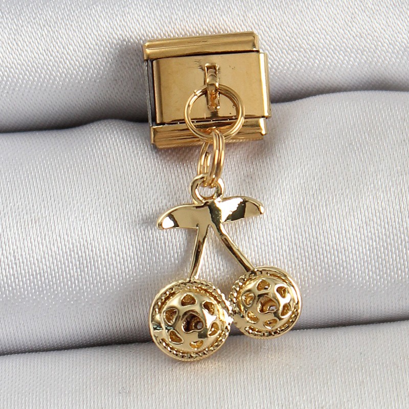 316L Çelik Sallantılı Zirkon Taşlı Fiyonk Model Gold Renk Nomination C316L Çelik Sallantılı Kiraz Model Gold Renk Nomination Charm