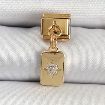 316L Çelik Sallantılı Zirkon Taşlı Kutup Yıldızı Figürlü Dikdörtgen Model Gold Renk Nomination Charm