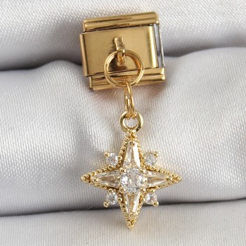 316L Çelik Sallantılı Zirkon Taşlı Kutup Yıldızı Model Gold Renk Nomination Charm
