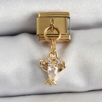 316L Çelik Sallantılı Zirkon Taşlı Yengeç Model Gold Renk Nomination Charm