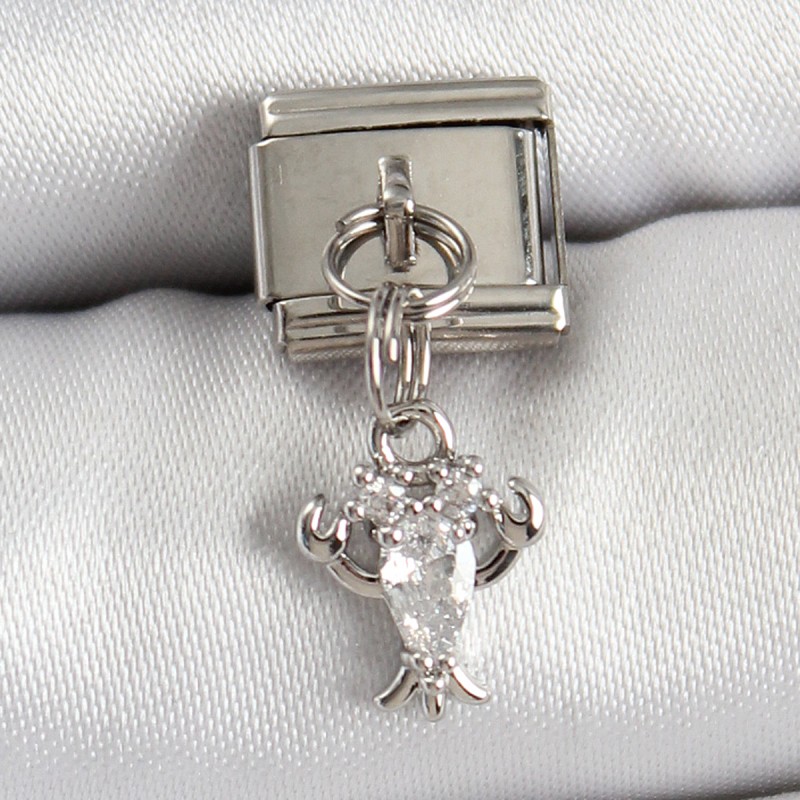 316L Çelik Sallantılı Zirkon Taşlı Yengeç Model Gümüş Renk Nomination Charm