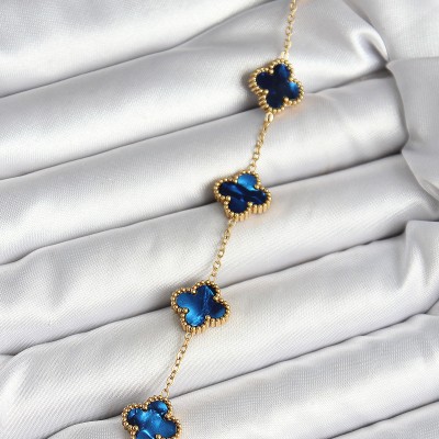 316L Çelik Sedefli Lacivert Gold Renk Yonca Kadın Bileklik