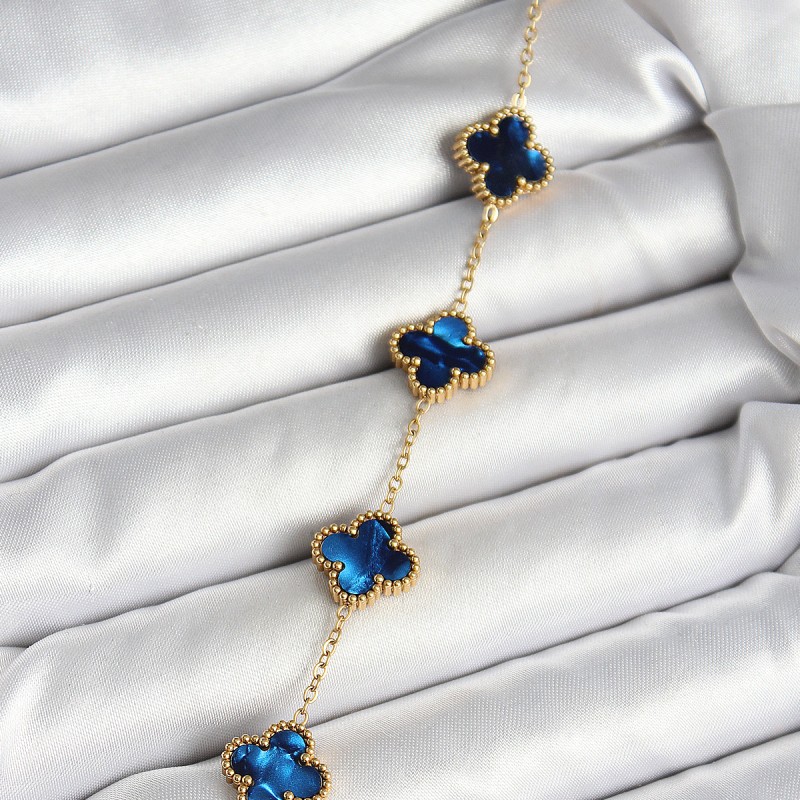 316L Çelik Sedefli Lacivert Gold Renk Yonca Kadın Bileklik