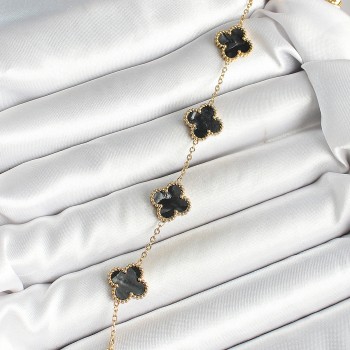 316L Çelik Sedefli Siyah Gold Renk Yonca Kadın Bileklik