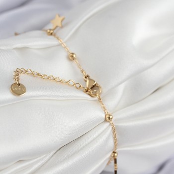 316L Çelik Sıralı Yıldız Model Gold Renk Kadın Bileklik