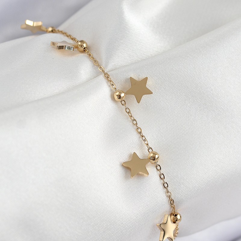 316L Çelik Sıralı Yıldız Model Gold Renk Kadın Bileklik