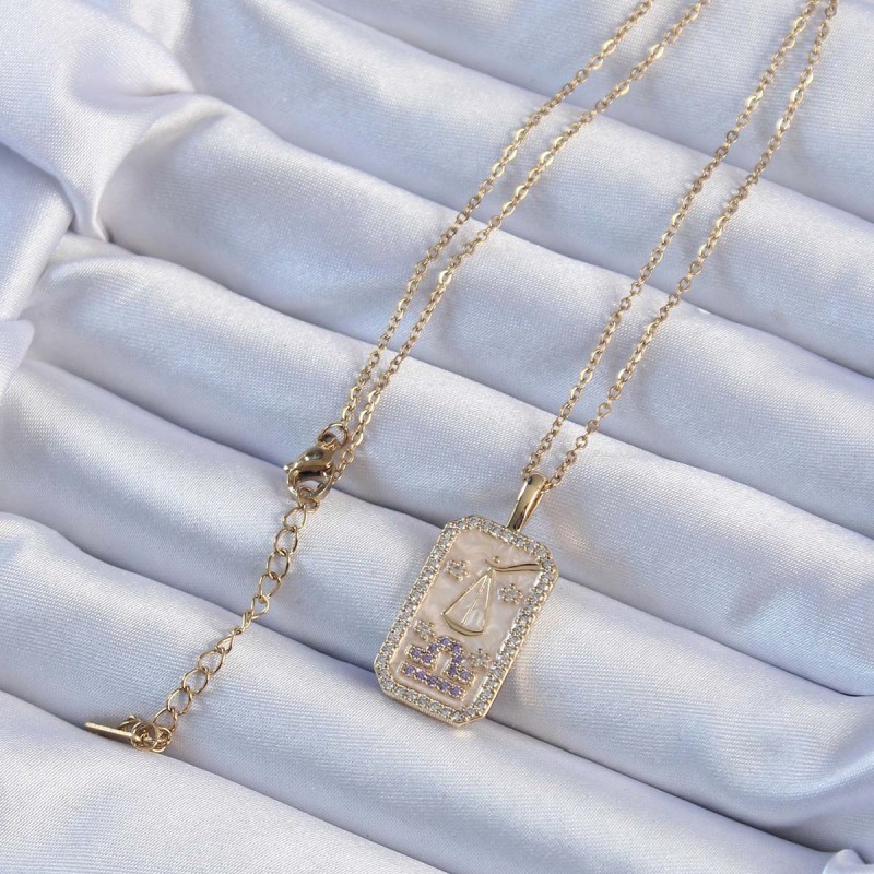 316L Çelik Zincir Altın Renk Lila Zirkon Taşlı Tarot Kolye