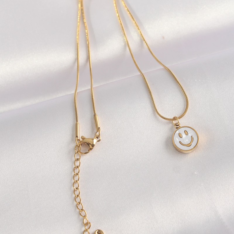 316L Çelik Zincir Altın Renk Mermer Desenli Minimal Smile Kolye