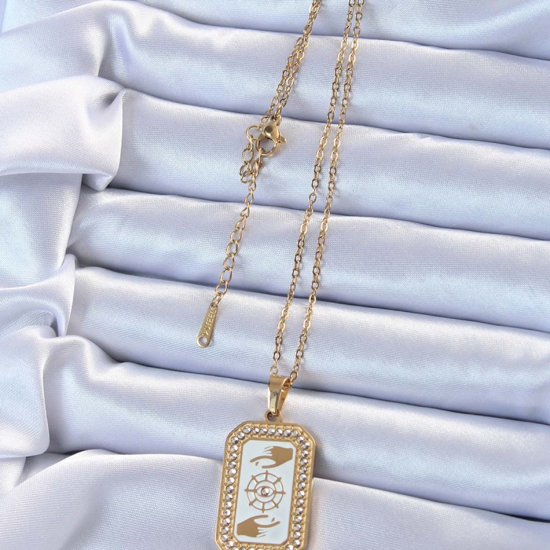 316L Çelik Zincir Altın Renk Mineli Zirkon Taşlı Göz Figür Tarot Kolye