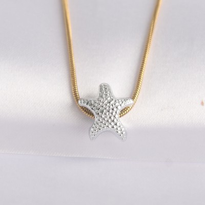 316L Çelik Zincir Altın Renk Zincirli Gümüş Renk Deniz Yıldızı Tasarımlı Kolye