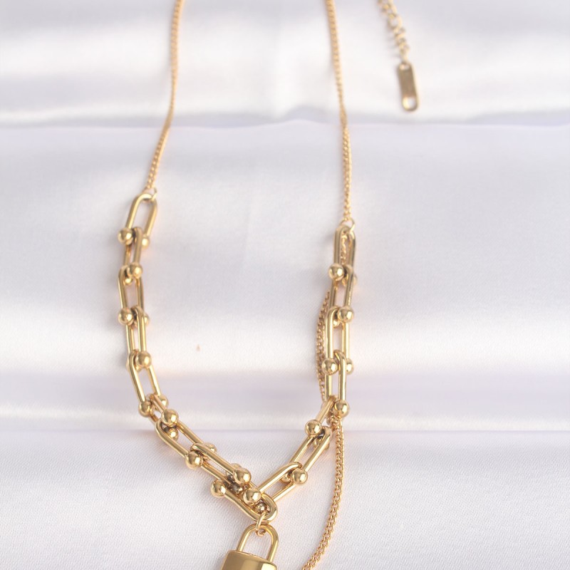 316L Çelik Zincir Altın Renk Zincirli Love Yazılı Kilit Kolye