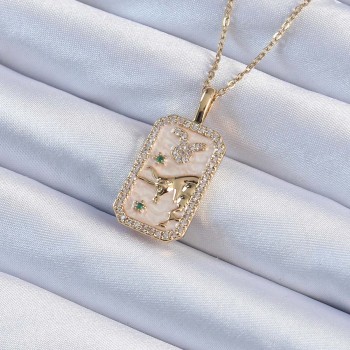 316L Çelik Zincir Altın Renk Zirkon Taşlı Boğa Figürlü Tarot Kolye