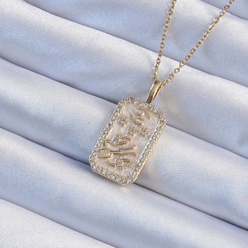 316L Çelik Zincir Altın Renk Zirkon Taşlı Çerçeveli Tarot Kolye