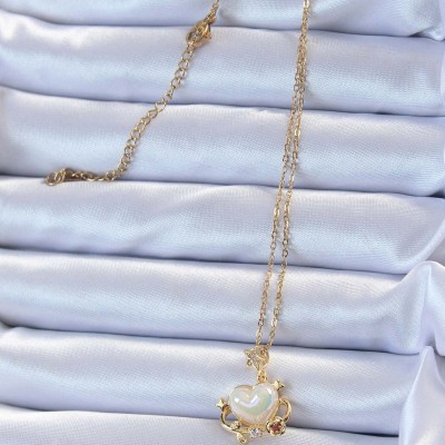 316L Çelik Zincir Altın Renk Zirkon Taşlı Gezegen Görünümlü Kalp Kolye