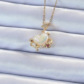 316L Çelik Zincir Altın Renk Zirkon Taşlı Gezegen Görünümlü Kalp Kolye