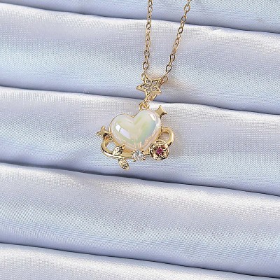 316L Çelik Zincir Altın Renk Zirkon Taşlı Gezegen Görünümlü Kalp Kolye