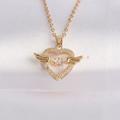 316L Çelik Zincir Altın Renk Zirkon Taşlı Kanatlı Kalp Kolye