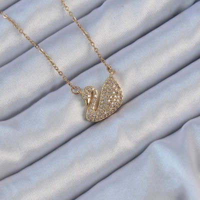 316L Çelik Zincir Altın Renk Zirkon Taşlı Kuğu Kolye