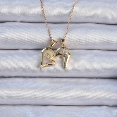 316L Çelik Zincir Altın Renk Zirkon Taşlı Mıknatıslı Kalp Kolye