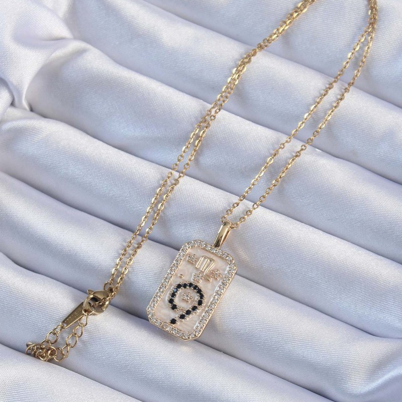 316L Çelik Zincir Altın Renk Zirkon Taşlı Minimal Papatya Figürlü Tarot Kolye