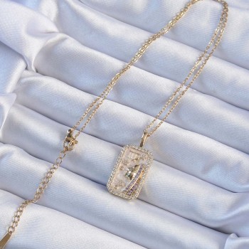 316L Çelik Zincir Altın Renk Zirkon Taşlı Yüz Figürlü Tarot Kolye