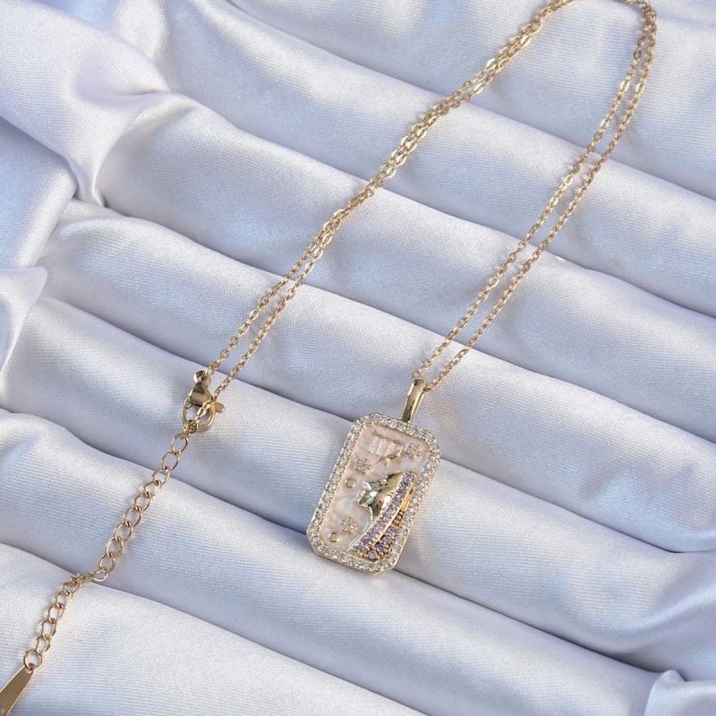 316L Çelik Zincir Altın Renk Zirkon Taşlı Yüz Figürlü Tarot Kolye