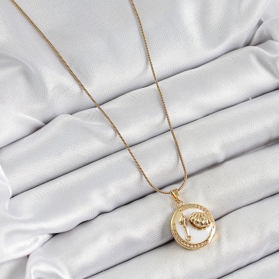 316L Çelik Zincir Beyaz Mineli Sanatsal Portre İstiridye Model Gold Renk Kadın Kolye