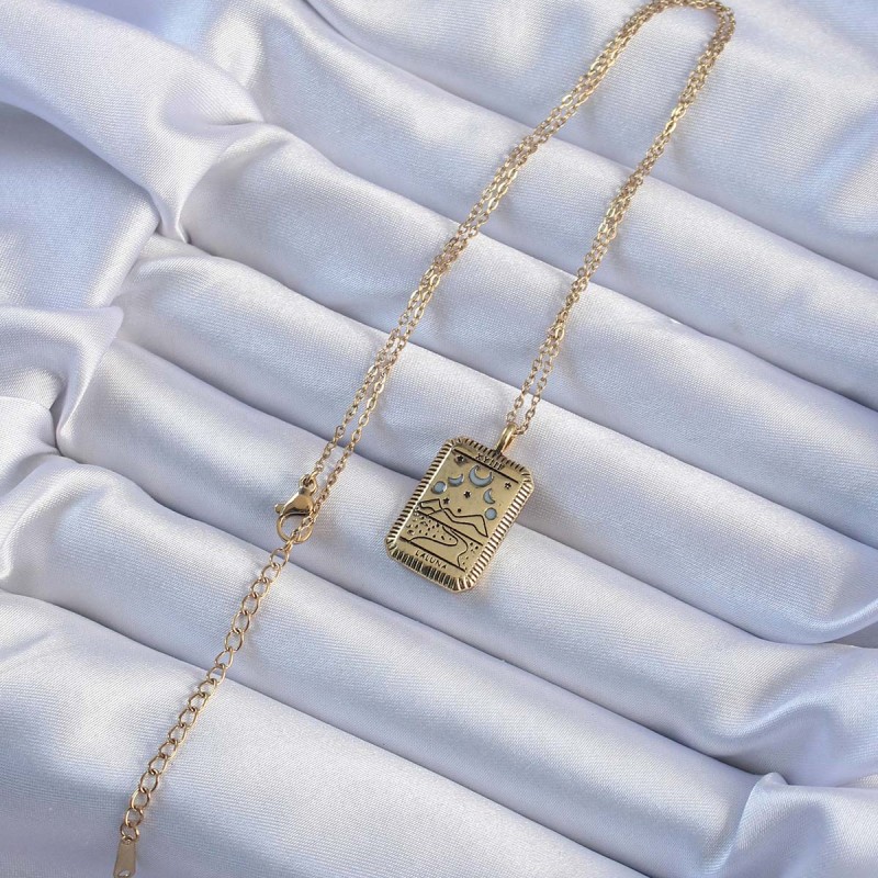 316L Çelik Zincir Eskitme Altın Renk Ay Figürlü Tarot Kolye