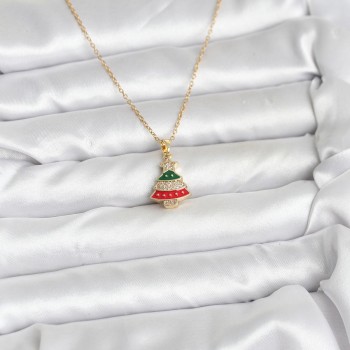 316L Çelik Zincir Gold Ren Çam Ağacı Model Zirkon Taşlı Yılbaşı Temalı Kadın Kolye