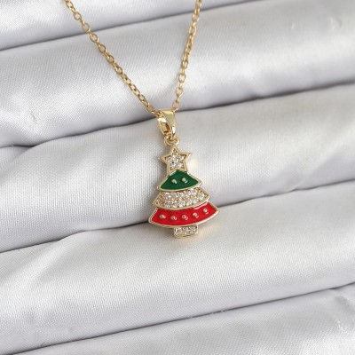 316L Çelik Zincir Gold Ren Çam Ağacı Model Zirkon Taşlı Yılbaşı Temalı Kadın Kolye