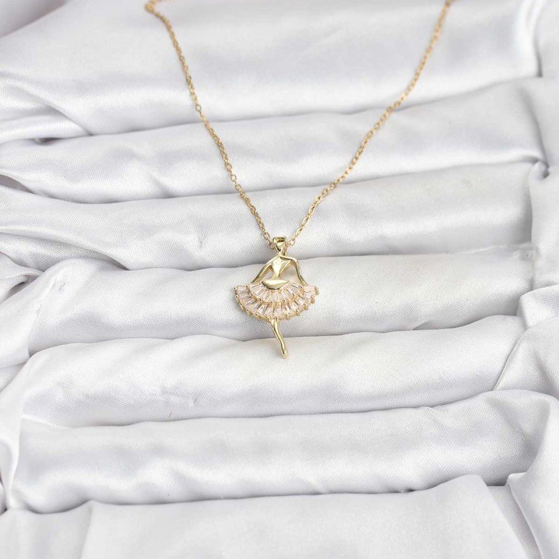 316L Çelik Zincir Gold Renk Balerin Model Kadın Kolye